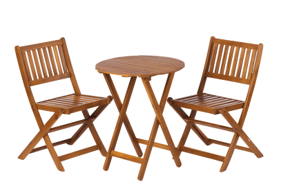 3-Piece Acacia Wood Bistro Set, Wooden Folding Patio Furniture for Garden Backyard Balcony Porch w/ 1 Coffee Table and 2 Foldable Chairs, Light Brown