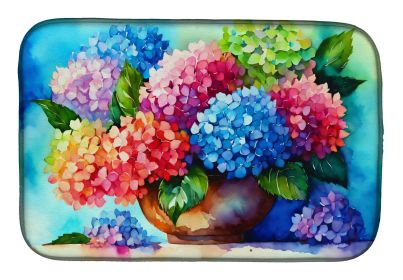 Hydrangeas in Watercolor Dish Drying Mat Absorbent Dish Drying Mat Pad for Kitchen Counter Dish Drainer Mat for Countertop, 14 x 21", Multicolor