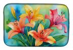 Lilies in Watercolor Dish Drying Mat Absorbent Dish Drying Mat Pad for Kitchen Counter Dish Drainer Mat for Countertop, 14 x 21", Multicolor