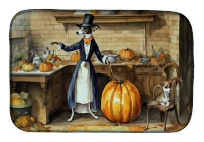 Italian Greyhound Fall Kitchen Pumpkins Dish Drying Mat Absorbent Dish Drying Mat Pad for Kitchen Counter Dish Drainer Mat for Countertop, 14 x 21"