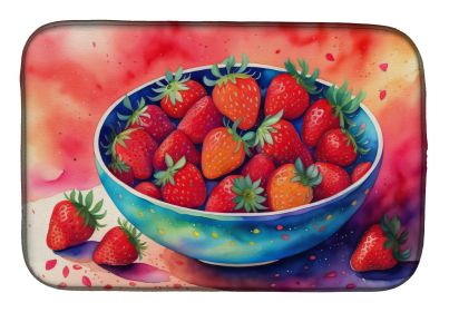 Colorful Strawberries Dish Drying Mat Absorbent Dish Drying Mat Pad for Kitchen Counter Dish Drainer Mat for Countertop, 14 x 21", Multicolor