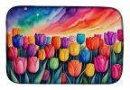 Tulips in Color Dish Drying Mat Absorbent Dish Drying Mat Pad for Kitchen Counter Dish Drainer Mat for Countertop, 14 x 21", Multicolor