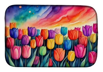 Tulips in Color Dish Drying Mat Absorbent Dish Drying Mat Pad for Kitchen Counter Dish Drainer Mat for Countertop, 14 x 21", Multicolor