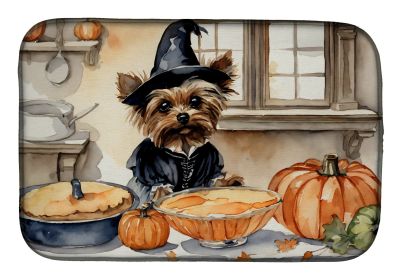 Yorkie Fall Kitchen Pumpkins Dish Drying Mat Absorbent Dish Drying Mat Pad for Kitchen Counter Dish Drainer Mat for Countertop, 14 x 21", Multicolor
