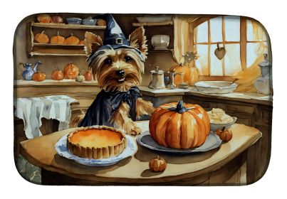 Silky Terrier Fall Kitchen Pumpkins Dish Drying Mat Absorbent Dish Drying Mat Pad for Kitchen Counter Dish Drainer Mat for Countertop, 14 x 21"