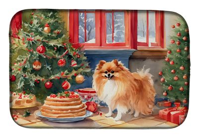 Pomeranian Christmas Cookies Dish Drying Mat Absorbent Dish Drying Mat Pad for Kitchen Counter Dish Drainer Mat for Countertop, 14 x 21", Multicolor