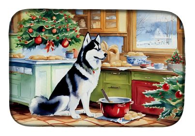 Siberian Husky Christmas Cookies Dish Drying Mat Absorbent Dish Drying Mat Pad for Kitchen Counter Dish Drainer Mat for Countertop, 14 x 21"