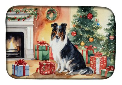 Collie Cozy Christmas Dish Drying Mat Absorbent Dish Drying Mat Pad for Kitchen Counter Dish Drainer Mat for Countertop, 14 x 21", Multicolor