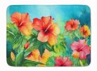Hawaii Hawaiian Hibiscus in Watercolor Memory Foam Kitchen Mat Machine Washable Anti-Fatigue Mat Cushion Comfort Bath Mat or Kitchen Rug