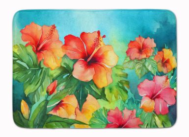 Hawaii Hawaiian Hibiscus in Watercolor Memory Foam Kitchen Mat Machine Washable Anti-Fatigue Mat Cushion Comfort Bath Mat or Kitchen Rug