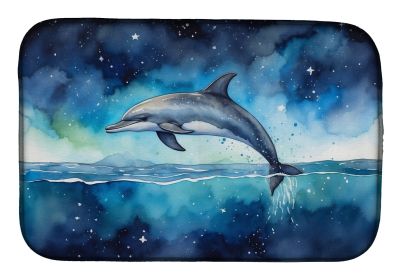 Dolphin in a Starry Sea Dish Drying Mat Absorbent Dish Drying Mat Pad for Kitchen Counter Dish Drainer Mat for Countertop, 14 x 21", Multicolor