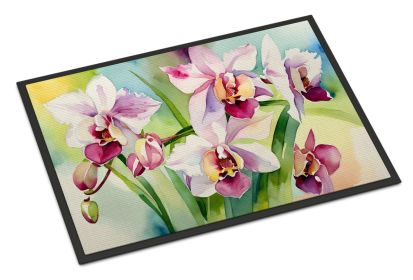Orchids in Watercolor Doormat Front Door Mat Indoor Outdoor Rugs for Entryway, Non Slip Washable Low Pile, 24H X 36W