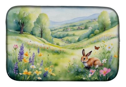 Rabbit Springtime Meadow Dish Drying Mat Absorbent Dish Drying Mat Pad for Kitchen Counter Dish Drainer Mat for Countertop, 14 x 21", Multicolor