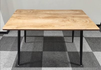Modern minimalist MDF wood color desktop, black metal legs, small sized dining table, computer desk, office desk, kitchen table