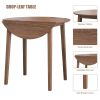 3PCS Retro Round Counter Height Drop-Leaf Table with 2 Upholstered Chairs Rubber wood Dining Table Set Pub Set with PU leather Cushion for Small Space