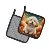 Coton De Tulear Fall Pair of Pot Holders Kitchen Heat Resistant Pot Holders Sets Oven Hot Pads for Cooking Baking BBQ, 7 1/2 x 7 1/2