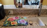 Roses in Watercolor Dish Drying Mat Absorbent Dish Drying Mat Pad for Kitchen Counter Dish Drainer Mat for Countertop, 14 x 21", Multicolor