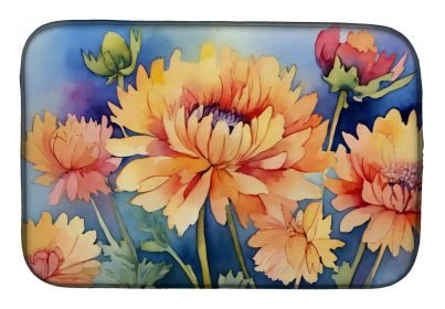 Chrysanthemums in Watercolor Dish Drying Mat Absorbent Dish Drying Mat Pad for Kitchen Counter Dish Drainer Mat for Countertop, 14 x 21", Multicolor (Default: Default)