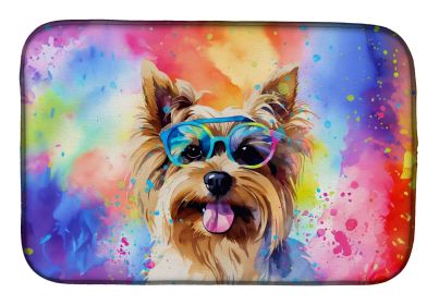 Yorkshire Terrier Hippie Dawg Dish Drying Mat Absorbent Dish Drying Mat Pad for Kitchen Counter Dish Drainer Mat for Countertop, 14 x 21", Multicolor (Default: Default)