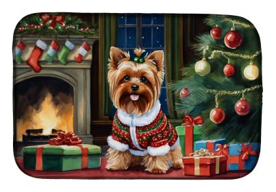 Yorkshire Terrier Cozy Christmas Dish Drying Mat Absorbent Dish Drying Mat Pad for Kitchen Counter Dish Drainer Mat for Countertop, 14 x 21" (Default: Default)