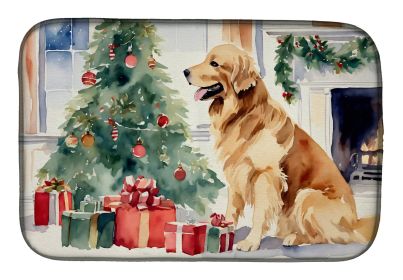 Golden Retriever Cozy Christmas Dish Drying Mat Absorbent Dish Drying Mat Pad for Kitchen Counter Dish Drainer Mat for Countertop, 14 x 21" (Default: Default)
