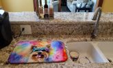 Yorkshire Terrier Hippie Dawg Dish Drying Mat Absorbent Dish Drying Mat Pad for Kitchen Counter Dish Drainer Mat for Countertop, 14 x 21", Multicolor